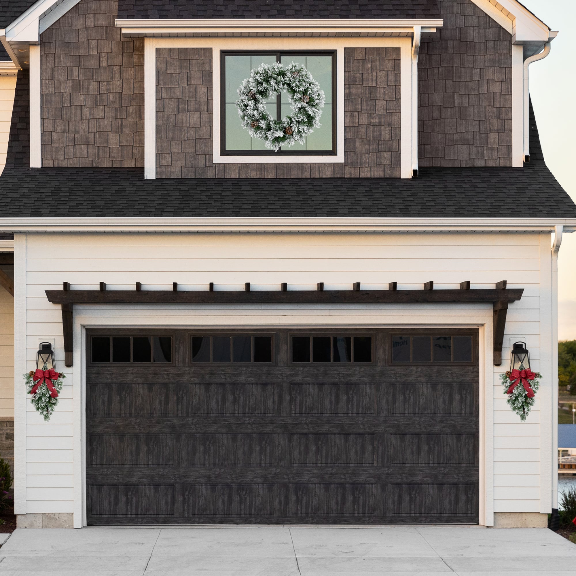 22" Unlit Snowy Flocked Angel Pine with Pine Cones Christmas Teardrop Swag